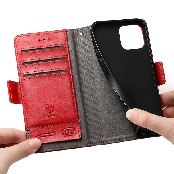 CaseNeo Business Splicing Dual Magnetic Buckle Horizontal Flip PU Leatherette Case with Holder & Card Slots & Wallet - iPhone 12 Pro Max(Red)