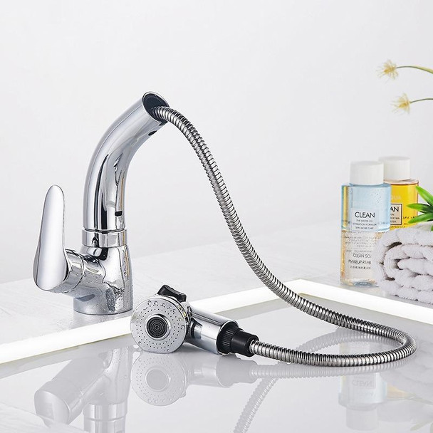 All-Copper Body Pull-Out Hot & Cold Water Faucet Liftable Washbasin Universal Faucet(Chrome)