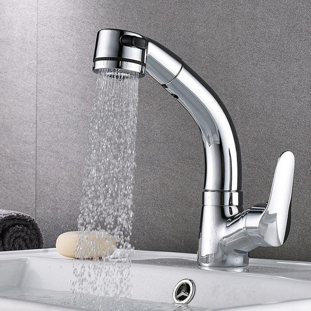 All-Copper Body Pull-Out Hot & Cold Water Faucet Liftable Washbasin Universal Faucet(Chrome)