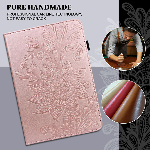 Amazon Kindle Fire HD 10 2021 / HD 10 Plus 2021 Lace Flower Embossing Pattern Horizontal Flip Leatherette Case with Holder & Card Slots & Wallet & Photo Frame(Rose Gold)