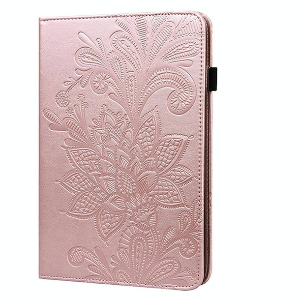 Amazon Kindle Fire HD 10 2021 / HD 10 Plus 2021 Lace Flower Embossing Pattern Horizontal Flip Leatherette Case with Holder & Card Slots & Wallet & Photo Frame(Rose Gold)