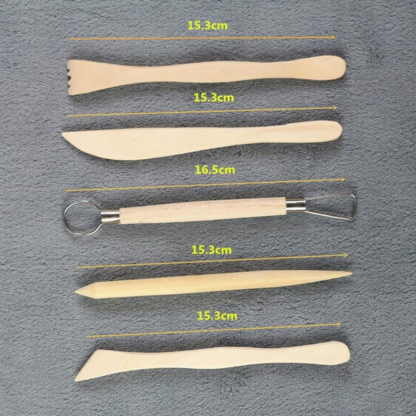 0035 5 in 1 Clay Sculpture Wooden Pottery Knife Set(Wood Color)