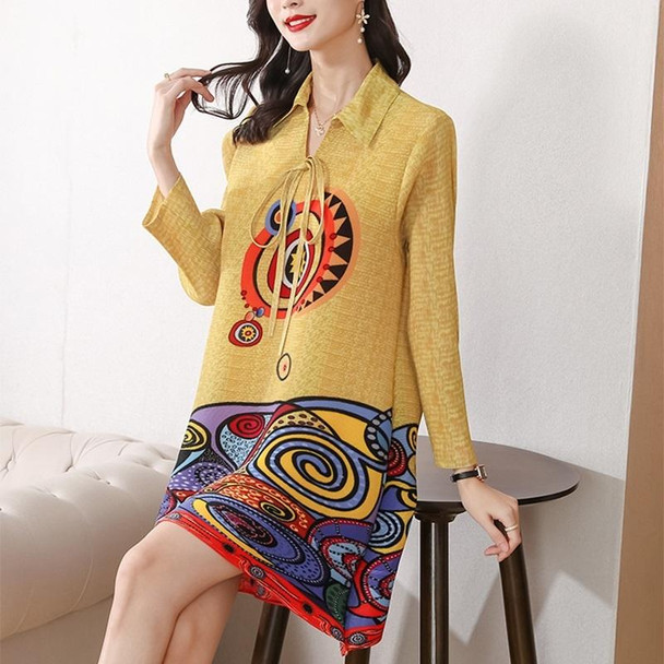 Fashion Pleated Age-reducing Dress (Color:Yellow Size:Free Size)