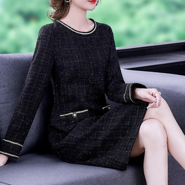 Long Sleeve Mid-length Dress (Color:Black Size:S)