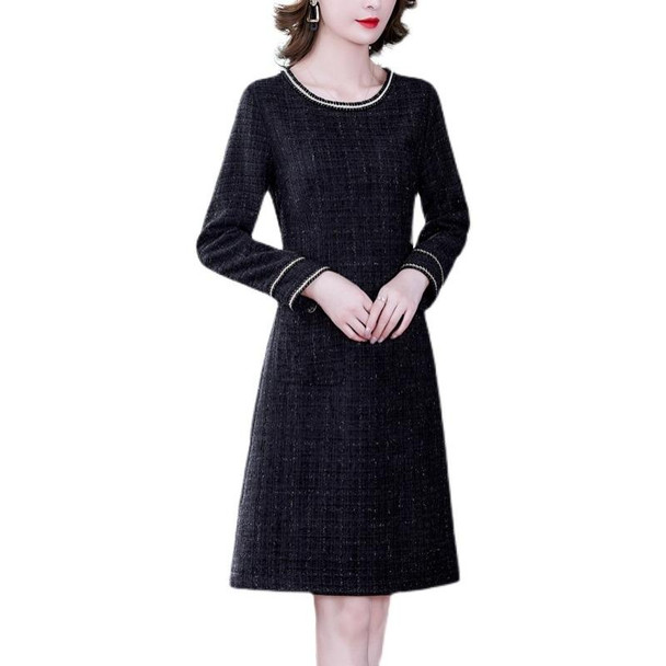 Long Sleeve Mid-length Dress (Color:Black Size:L)