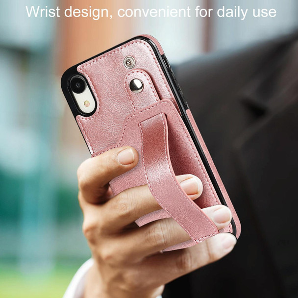Crazy Horse Texture Shockproof TPU + PU Leatherette Case with Card Slot & Wrist Strap Holder - iPhone XR(Rose Gold)