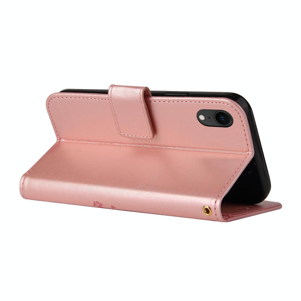 Embossed Lucky Tree Horizontal Flip Leatherette Case with Holder & Card Slot & Wallet & Lanyard - iPhone XR(Rose Gold)