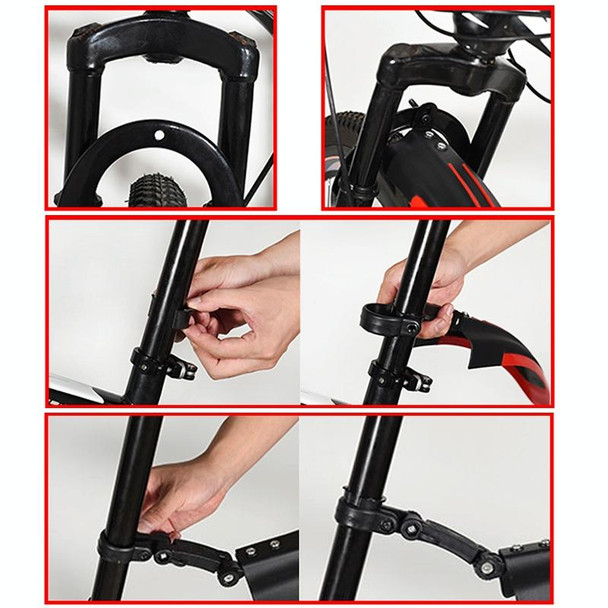 5 Sets  Dual Color Bicycle Mudguard Mountain Bike Fenders Set(Black Red)