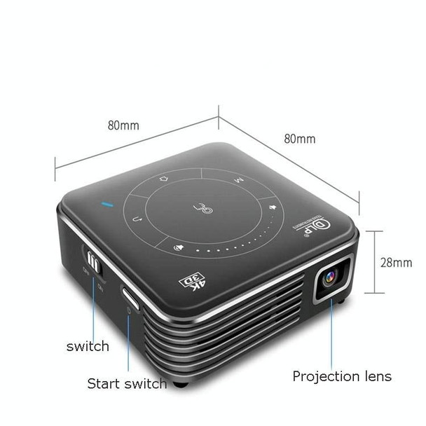 P11 4K HD DLP Mini 3D Projector 4G + 32G Smart Micro Convenient Projector, Style:US Plug(Black)