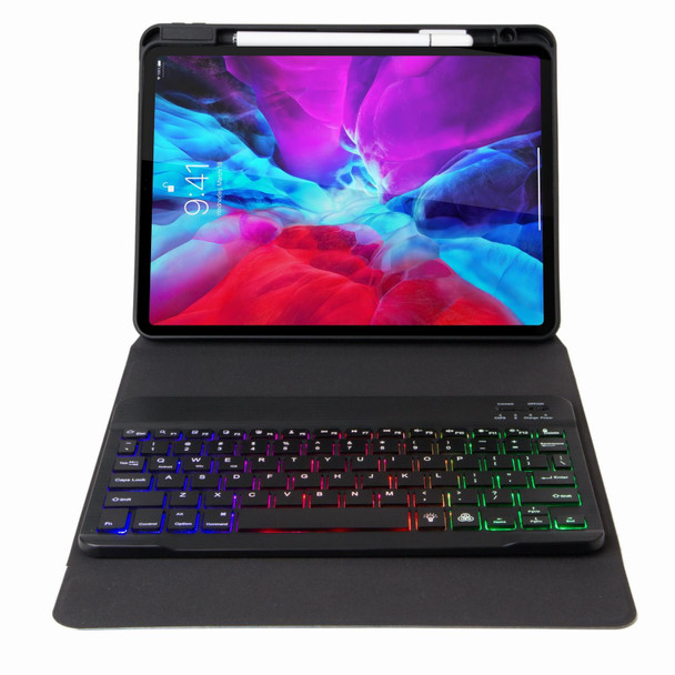 H-109S3 Tri-color Backlight Bluetooth Keyboard Leather Case with Rear Three-fold Holder - iPad Pro 11 inch 2021 & 2020 & 2018 / Air 2020 10.9(Dark Night Green)