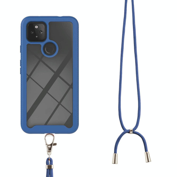 Google Pixel 5A 5G Starry Sky Solid Color Series Shockproof PC + TPU Protective Case with Neck Strap(Blue)