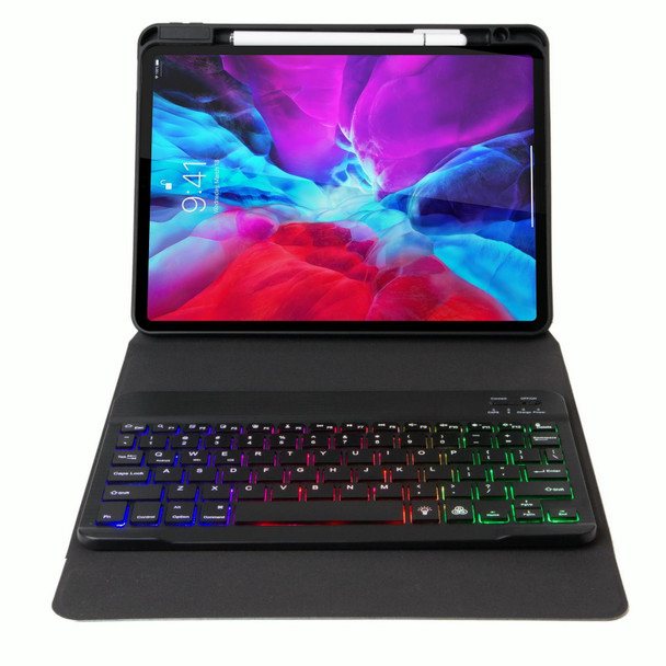 H-102S3 Tri-color Backlight Bluetooth Keyboard Leather Case with Rear Three-fold Holder - iPad 10.2 2020 & 2019 / Pro 10.5 inch(Dark Night Green)