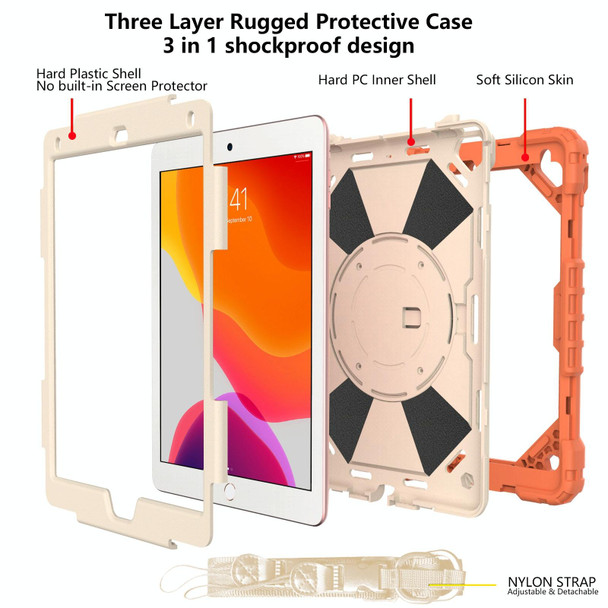 Contrast Color Robot Shockproof Silicon + PC Protective Case with Holder & Shoulder Strap - iPad 9.7 (2018) & (2017) / Air 2 / Air(Coral Orange+Beige)