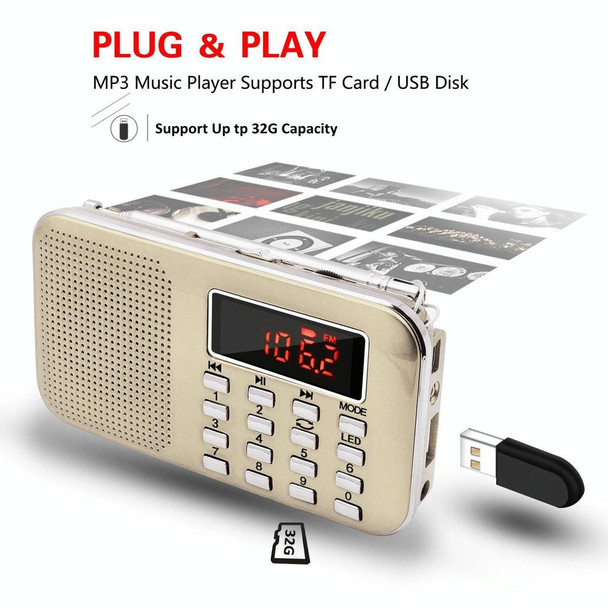 L-218AM  MP3 Radio Speaker Player Support TF Card USB with LED Flashlight Function(Red)