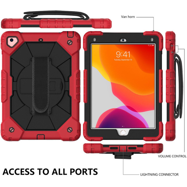 Contrast Color Robot Shockproof Silicon + PC Protective Case with Holder & Shoulder Strap - iPad 9.7 (2018) & (2017) / Air 2 / Air(Red+Black)