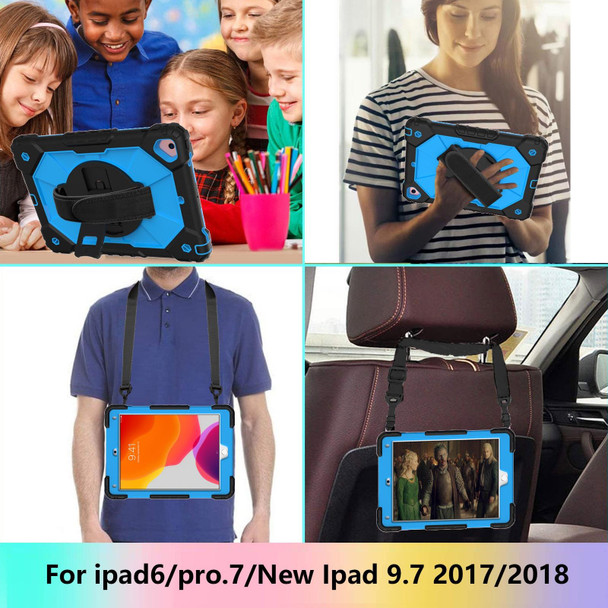 Contrast Color Robot Shockproof Silicon + PC Protective Case with Holder & Shoulder Strap - iPad 9.7 (2018) & (2017) / Air 2 / Air(Black+Blue)