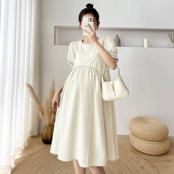 Loose Waist Lace Up Maternity Dress (Color:Apricot Size:XXL)