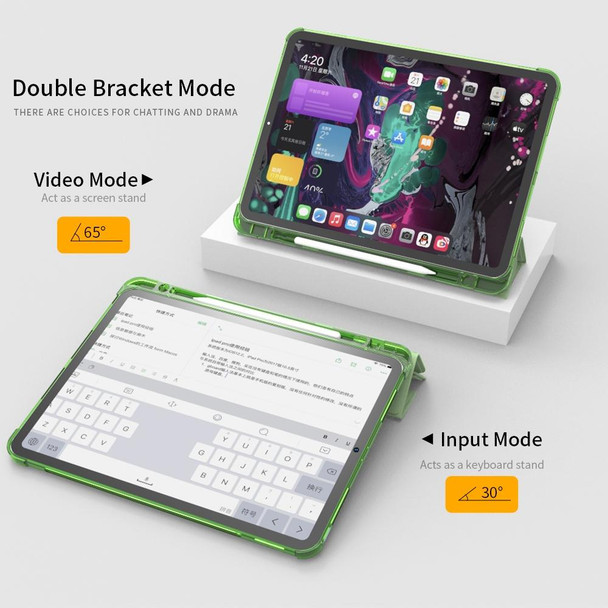 Multi-folding Horizontal Flip PU Leather + TPU Aitbag Shockproof Half Paste Tablet Case with Holder & Pen Slot & Sleep / Wake-up Function - iPad Pro 11 2020/2021(Deep Green)
