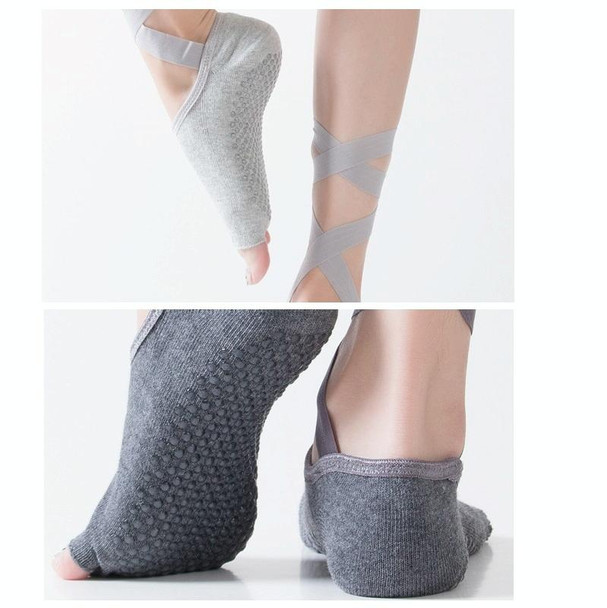 Yoga Five-Finger Socks Open-Toe Lace-Up Dance Socks Particle Non-Slip Socks, Size: One Size(Dark Gray)