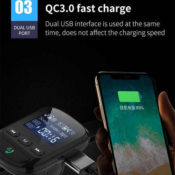 BT06 1.4 inch Car MP3 Player FM Transmitter QC3.0 Quick Charge Support Bluetooth Handsfree / TF Card