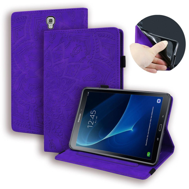 Galaxy Tab A 10.5 T590 / T595 Calf Pattern Double Folding Design Embossed Leather Case with Holder & Card Slots & Pen Slot & Elastic Band(Purple)