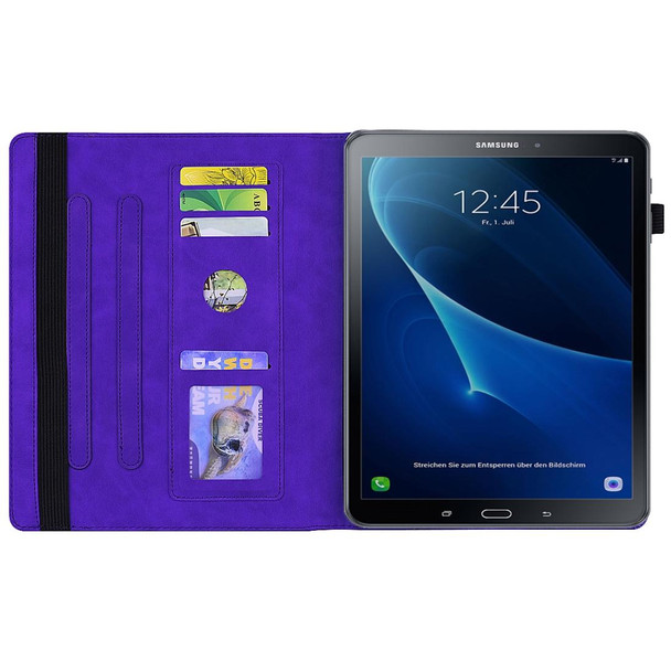 Galaxy Tab A 10.5 T590 / T595 Calf Pattern Double Folding Design Embossed Leather Case with Holder & Card Slots & Pen Slot & Elastic Band(Purple)