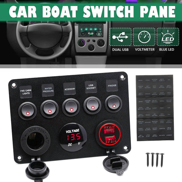 RV Yacht Car Combination Cat Eye Switch Dual USB Car Charging Control Panel With Voltmeter