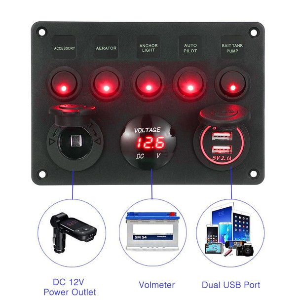 RV Yacht Car Combination Cat Eye Switch Dual USB Car Charging Control Panel With Voltmeter