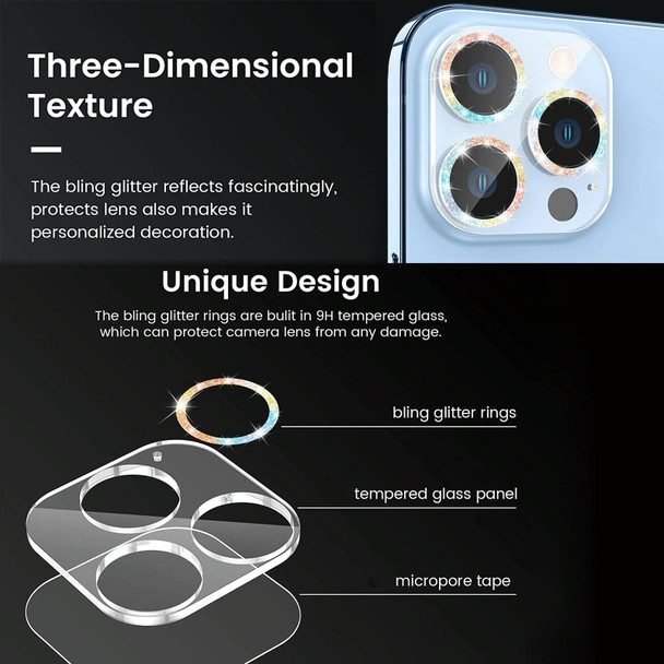 Glitter Ring Tempered Glass Camera Lens Film - iPhone 13 / 13 mini(Black)