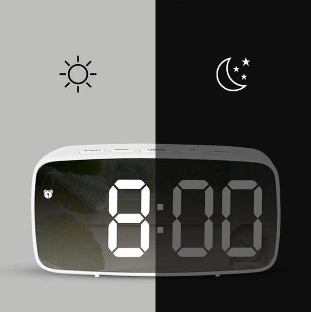 Mirror Bedside Alarm Clock Battery Plug-In Dual-Purpose LED Clock, Colour: Arc-shaped Black Shell (Black Surface Green Light)