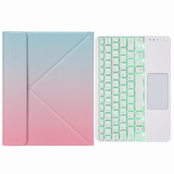 H-109CS Touch Backlight Bluetooth Keyboard Leather Case with Rear Three-fold Holder - iPad Pro 11 inch 2021 & 2020 & 2018 / Air 2020 10.9(Pink Blue)