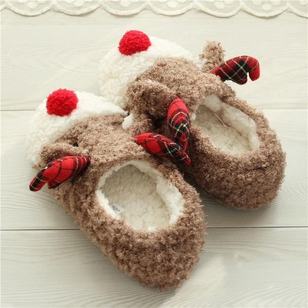 Elk Slippers Cute Thick-Soled With Heel Cotton Slippers Autumn And Winter Cotton Slippers, Colour: Brown(38)