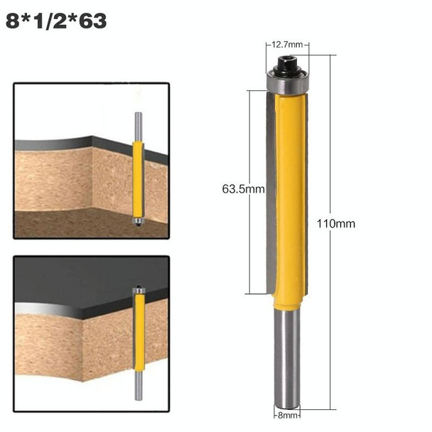 8-Handle Extended Trimming Cutter With Bearing Woodworking Line Milling Cutter, Specification: 8x1/2x63.5mm