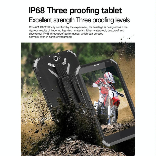 CENAVA-Q802 Triple Proofing Tablet PC, 8.0 inch, 4GB+64GB, Support Google Play, 4G Phone Call, IP68 Waterproof Shockproof Dustproof, Android 9.0, MTK6762 Octa Core 2.0GHz, Support OTG/GPS/NFC/WiFi/BT/TF Card(Black)