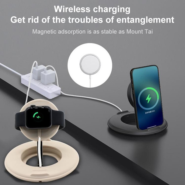 2 in 1 Silicone Desktop Wireless Charger Telescopic Stand - iPhone / Watch Wireless Charger (Gray Blue)