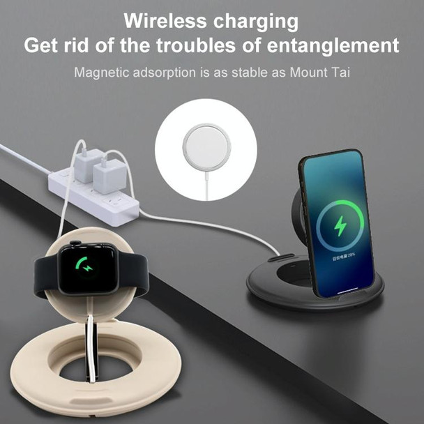 2 in 1 Silicone Desktop Wireless Charger Telescopic Stand - iPhone / Watch Wireless Charger (Black)