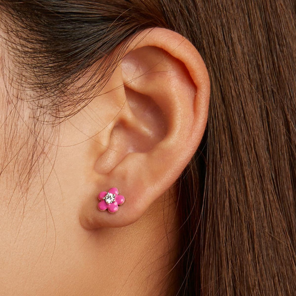 S925 Sterling Silver Fluorescence Pink Flower Women Earrings