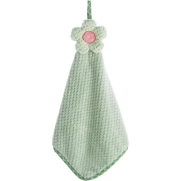 Coral Velvet Flower Hand Towels Cleaning Cloth Absorbent Dishcloth(Green)