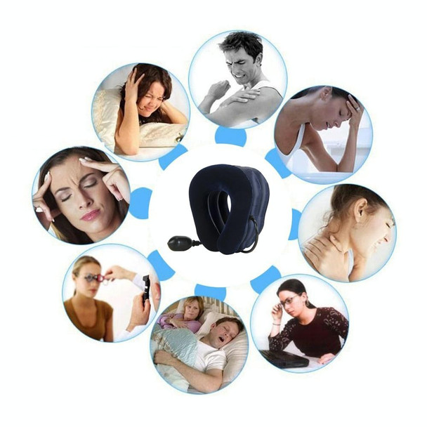 Inflatable Air Cervical Neck Traction Device Soft Head Back Shoulder Neck Ache Massager Headache Pain Relief Relaxation Brace(Dark Blue)