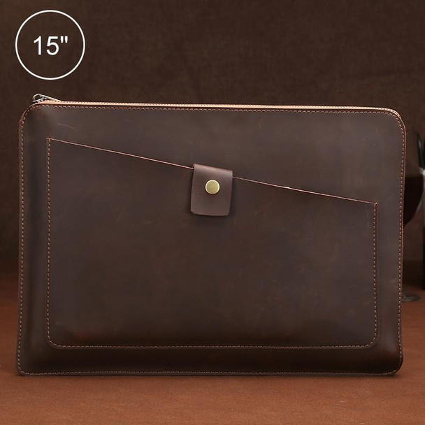 Universal Genuine Leather Business Zipper Laptop Tablet Bag, - 15 inch and Below Macbook, Samsung, Lenovo, Sony, DELL Alienware, CHUWI, ASUS, HP (Coffee)