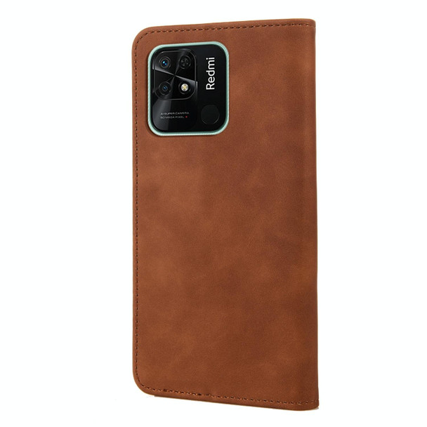 Xiaomi Redmi 10C Skin Feel Splicing Leather Phone Case(Brown)