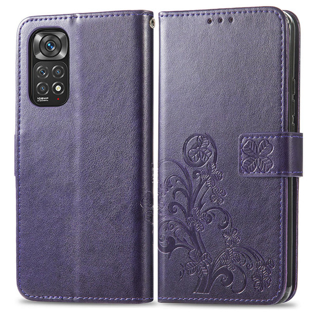 Xiaomi Redmi Note 11 Pro 4G Global Four-leaf Clasp Embossed Buckle Leather Phone Case(Purple)