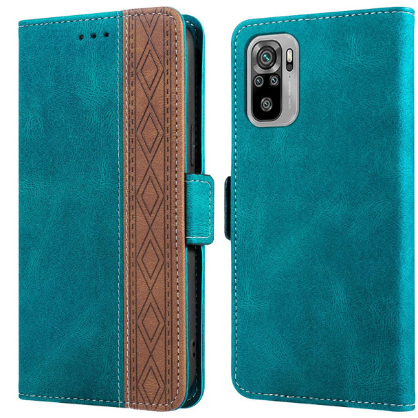 Xiaomi Redmi Note 10 4G Stitching Side-Magnetic RFID Leather Phone Case(Dark Green)