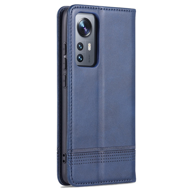 Xiaomi 12 / 12X AZNS Magnetic Calf Texture Flip Leather Phone Case(Dark Blue)