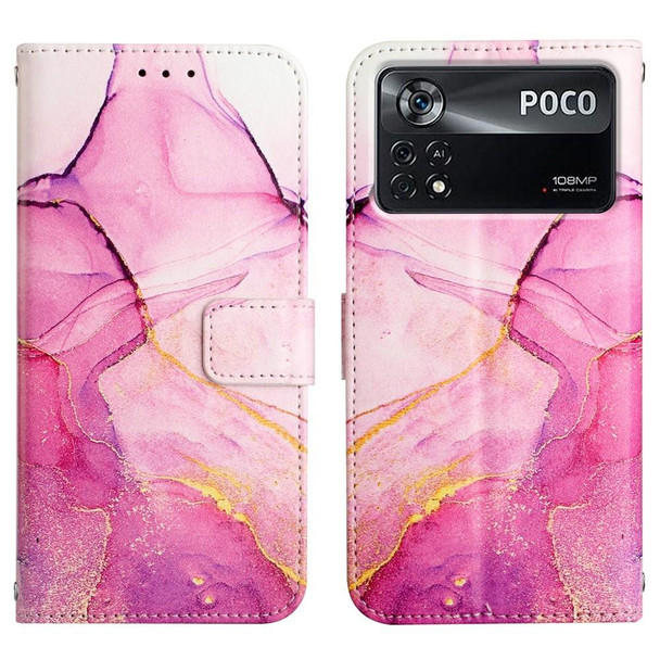 Xiaomi Poco X4 Pro 5G PT003 Marble Pattern Flip Leather Phone Case(Pink Purple Gold LS001)