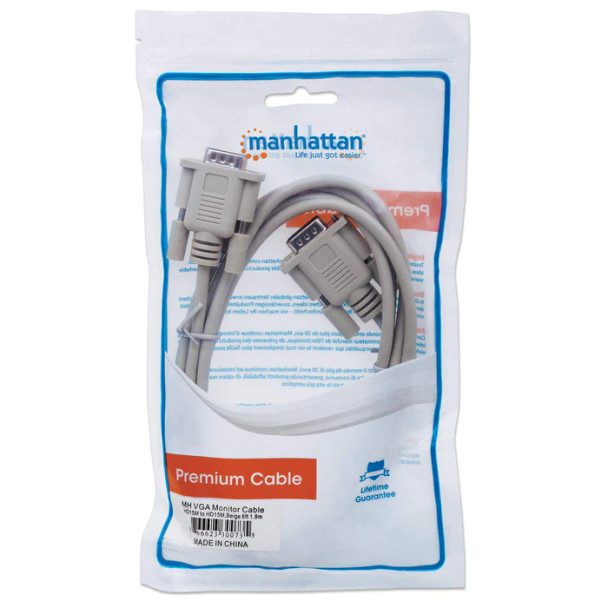 Manhattan Vga Monitor Cable - Hd15M To Hd15M, 1.8 M (6 Ft.) , Retail Box, Limited Lifetime Warranty