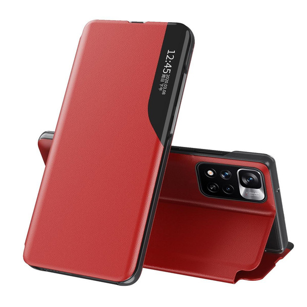 International Version - Xiaomi Redmi Note 11 Pro / Note 11 Pro+ Side Display  Shockproof Horizontal Flip Leather Case with Holder(Red)