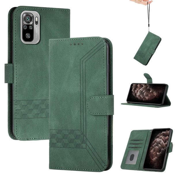 Xiaomi Redmi Note 10 4G Cubic Skin Feel Flip Leather Phone Case(Dark Green)