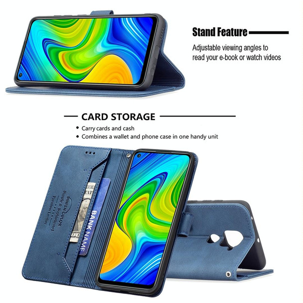 Xiaomi Redmi Note 9 / 10X 4G Magnetic Clasp RFID Blocking Anti-Theft Leather Case with Holder & Card Slots & Wallet(Blue)