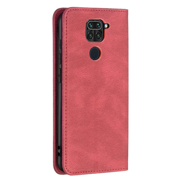 Xiaomi Redmi Note 9/Redmi 10X 4G Magnetic RFID Blocking Anti-Theft Leather Case with Holder & Card Slots & Wallet(Red)